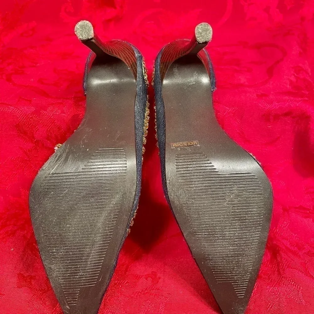 DENIM ANNE MICHELLE BEADED STACKED HEEL SIZE 6.5
